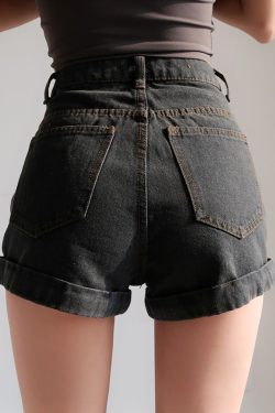 Retro High-Waisted Cuffed Denim Shorts for Women - Classic Slim Fit, Flattering Long Leg, European American Style