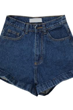 Retro High-Waisted Cuffed Denim Shorts for Women - Classic Slim Fit, Flattering Long Leg, European American Style
