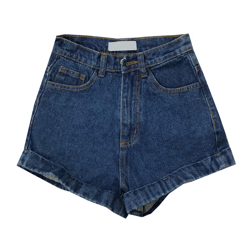 Retro High-Waisted Cuffed Denim Shorts for Women - Classic Slim Fit, Flattering Long Leg, European American Style Retro High-Waisted Cuffed Denim Shorts for Women - Classic Slim Fit, Flattering Long Leg, European American Style