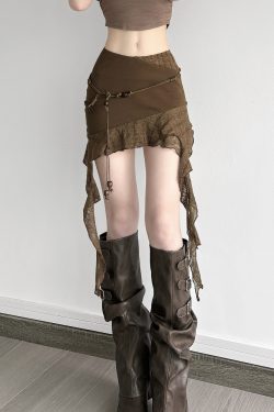 Retro Irregular Lace Splicing Half Skirt - Flowy Bodycon Low-Waist Short Skirt for Vacation Style, Y2K Fashion