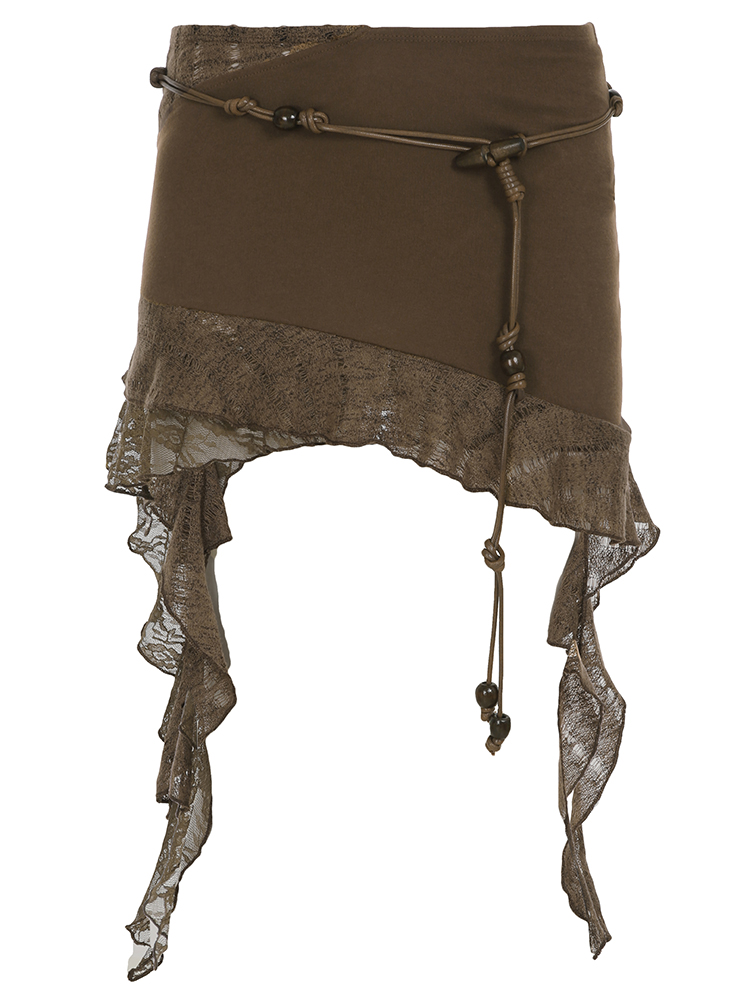 Retro Irregular Lace Splicing Half Skirt - Flowy Bodycon Low-Waist Short Skirt for Vacation Style, Y2K Fashion Retro Irregular Lace Splicing Half Skirt - Flowy Bodycon Low-Waist Short Skirt for Vacation Style, Y2K Fashion