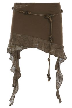 Retro Irregular Lace Splicing Half Skirt - Flowy Bodycon Low-Waist Short Skirt for Vacation Style, Y2K Fashion