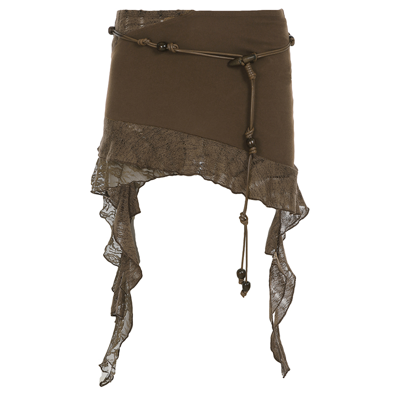 Retro Irregular Lace Splicing Half Skirt - Flowy Bodycon Low-Waist Short Skirt for Vacation Style, Y2K Fashion Retro Irregular Lace Splicing Half Skirt - Flowy Bodycon Low-Waist Short Skirt for Vacation Style, Y2K Fashion