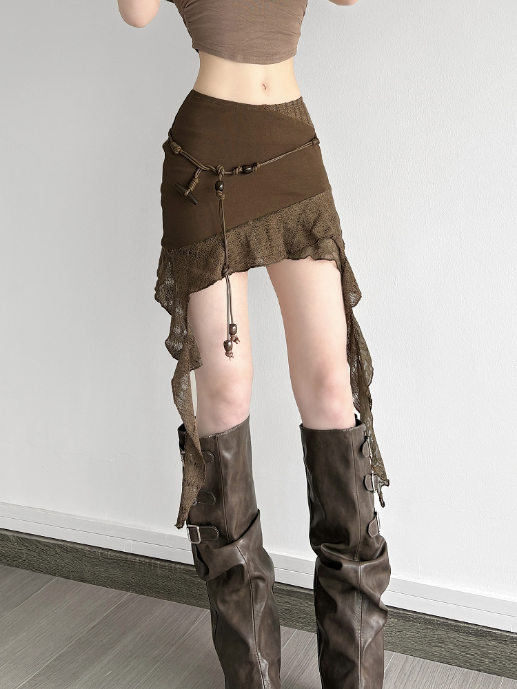 Retro Irregular Lace Splicing Half Skirt - Flowy Bodycon Low-Waist Short Skirt for Vacation Style, Y2K Fashion Retro Irregular Lace Splicing Half Skirt - Flowy Bodycon Low-Waist Short Skirt for Vacation Style, Y2K Fashion