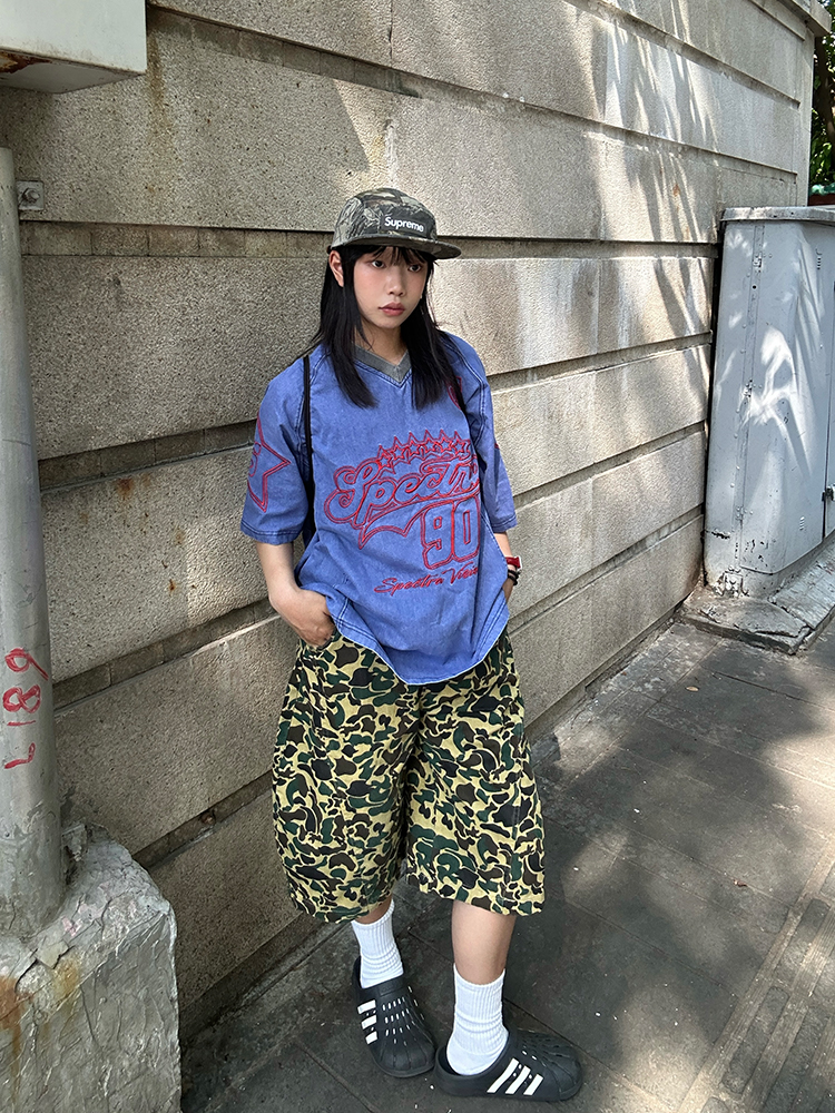 Retro Leopard Print Camouflage Wide-Leg Cropped Shorts for Men and Women - Summer Casual Versatile Fashion Retro Leopard Print Camouflage Wide-Leg Cropped Shorts for Men and Women - Summer Casual Versatile Fashion