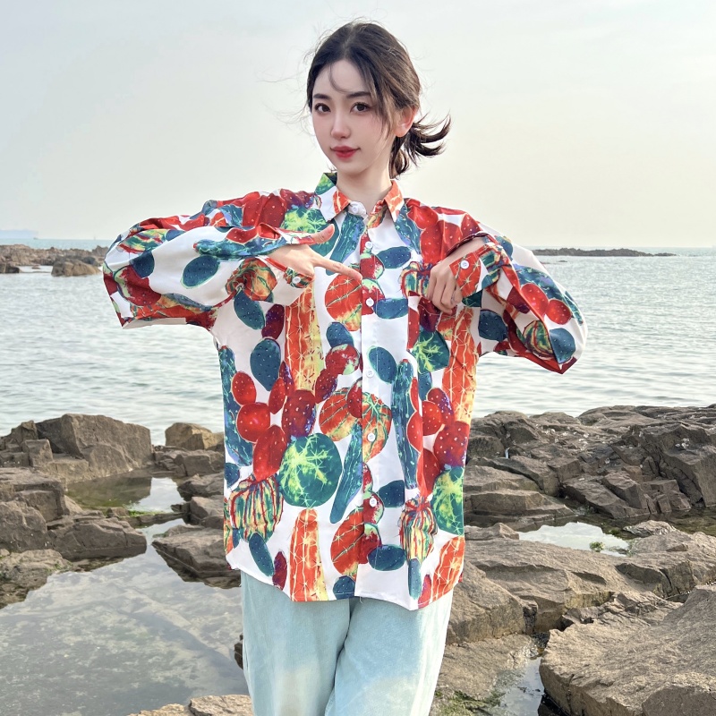 Retro Loose Long Sleeve Floral Shirt for Women – Autumn Hawaiian Beach Top, Unique Casual Style Retro Loose Long Sleeve Floral Shirt for Women – Autumn Hawaiian Beach Top, Unique Casual Style