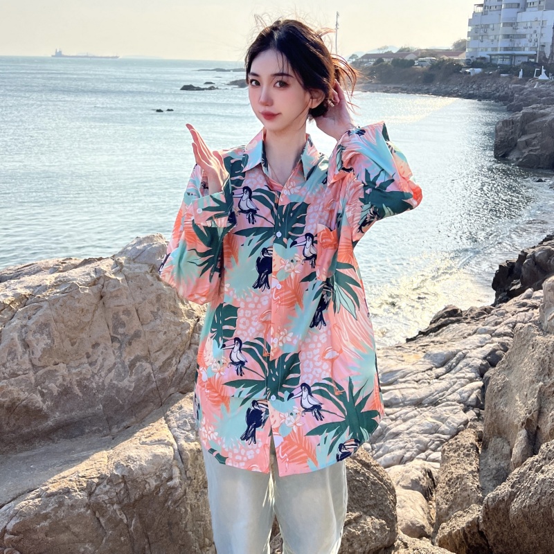Retro Loose Long Sleeve Floral Shirt for Women – Autumn Hawaiian Beach Top, Unique Casual Style Retro Loose Long Sleeve Floral Shirt for Women – Autumn Hawaiian Beach Top, Unique Casual Style