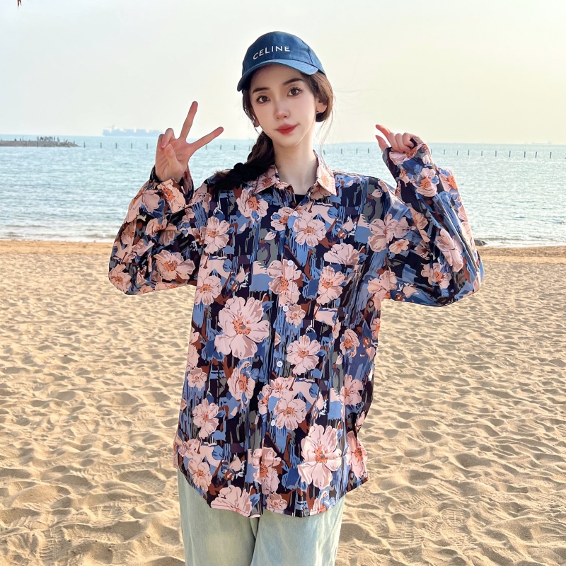 Retro Loose Long Sleeve Floral Shirt for Women – Autumn Hawaiian Beach Top, Unique Casual Style Retro Loose Long Sleeve Floral Shirt for Women – Autumn Hawaiian Beach Top, Unique Casual Style