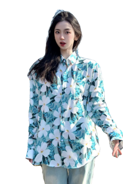 Retro Loose Long Sleeve Floral Shirt for Women – Autumn Hawaiian Beach Top, Unique Casual Style