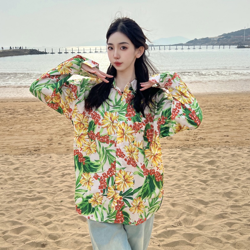Retro Loose Long Sleeve Floral Shirt for Women – Autumn Hawaiian Beach Top, Unique Casual Style Retro Loose Long Sleeve Floral Shirt for Women – Autumn Hawaiian Beach Top, Unique Casual Style