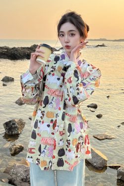 Retro Loose Long Sleeve Floral Shirt for Women – Autumn Hawaiian Beach Top, Unique Casual Style
