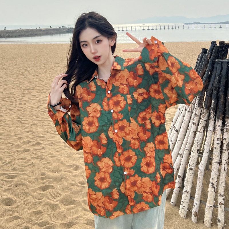 Retro Loose Long Sleeve Floral Shirt for Women – Autumn Hawaiian Beach Top, Unique Casual Style Retro Loose Long Sleeve Floral Shirt for Women – Autumn Hawaiian Beach Top, Unique Casual Style