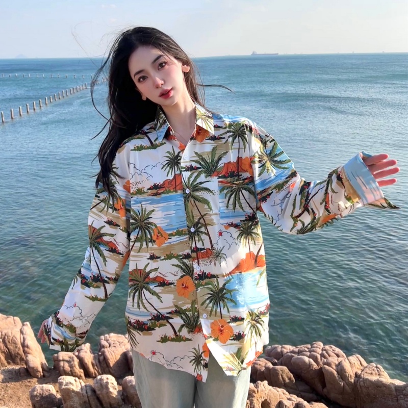Retro Loose Long Sleeve Floral Shirt for Women – Autumn Hawaiian Beach Top, Unique Casual Style Retro Loose Long Sleeve Floral Shirt for Women – Autumn Hawaiian Beach Top, Unique Casual Style