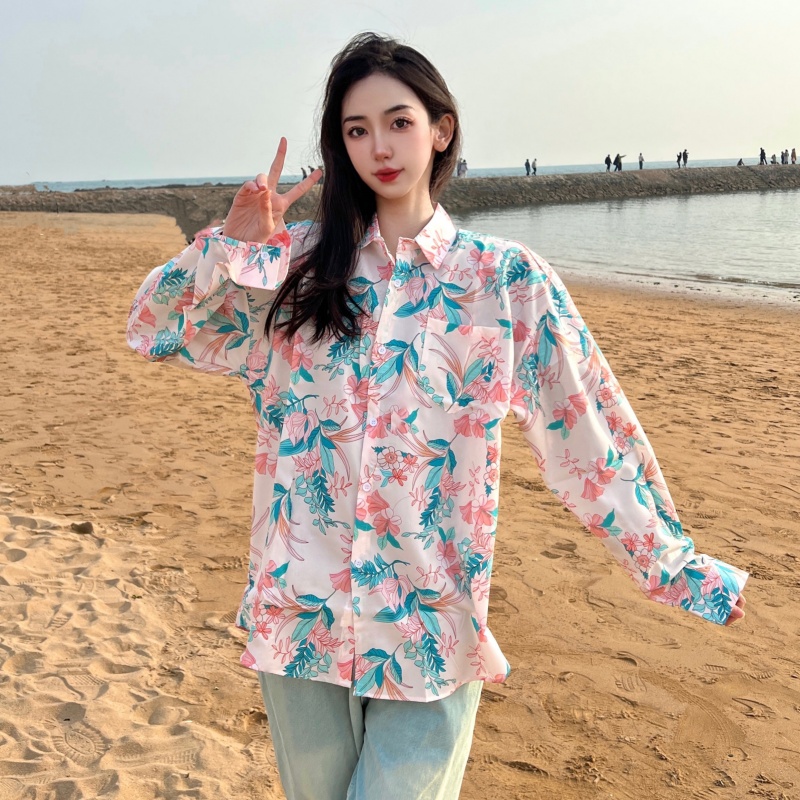 Retro Loose Long Sleeve Floral Shirt for Women – Autumn Hawaiian Beach Top, Unique Casual Style Retro Loose Long Sleeve Floral Shirt for Women – Autumn Hawaiian Beach Top, Unique Casual Style