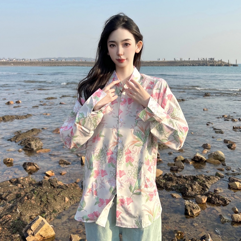 Retro Loose Long Sleeve Floral Shirt for Women – Autumn Hawaiian Beach Top, Unique Casual Style Retro Loose Long Sleeve Floral Shirt for Women – Autumn Hawaiian Beach Top, Unique Casual Style