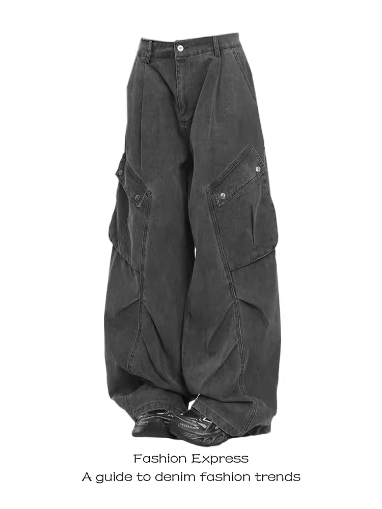 Retro Melard Brown Pleated Wide-Leg Denim Pants for Women - Loose Straight Fit Workwear Trousers - Autumn Fashion Essential Retro Melard Brown Pleated Wide-Leg Denim Pants for Women - Loose Straight Fit Workwear Trousers - Autumn Fashion Essential