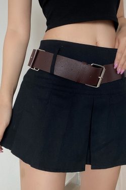 Retro Mid-Waist Pleated A-Line Skirt with Belt - Sexy Cropped Design, Anti-Exposure, European and American Style