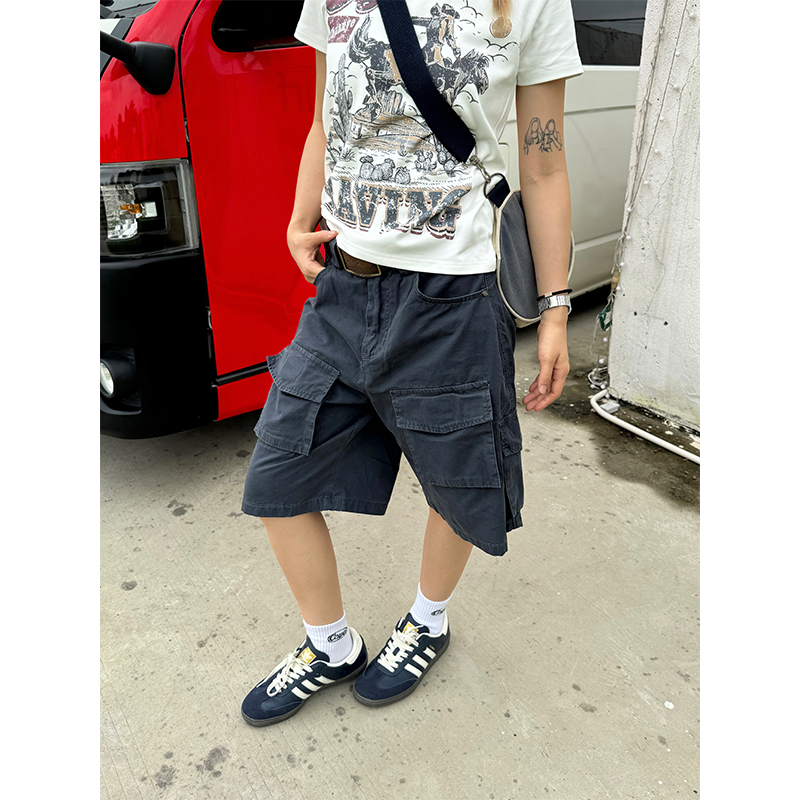 Retro Multi-Pocket Work Shorts for Men and Women - Casual Loose Washed Straight-Leg 5-Point Shorts in Japanese Summer Style Retro Multi-Pocket Work Shorts for Men and Women - Casual Loose Washed Straight-Leg 5-Point Shorts in Japanese Summer Style