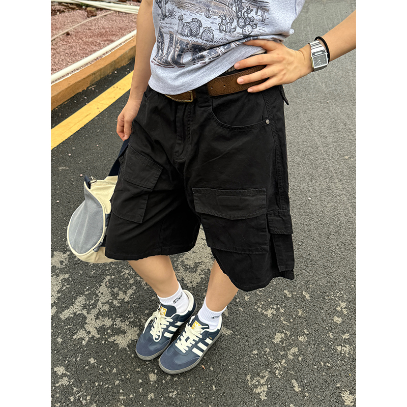 Retro Multi-Pocket Work Shorts for Men and Women - Casual Loose Washed Straight-Leg 5-Point Shorts in Japanese Summer Style Retro Multi-Pocket Work Shorts for Men and Women - Casual Loose Washed Straight-Leg 5-Point Shorts in Japanese Summer Style