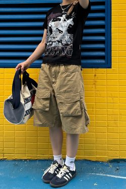 Retro Multi-Pocket Work Shorts for Men and Women - Casual Loose Washed Straight-Leg 5-Point Shorts in Japanese Summer Style
