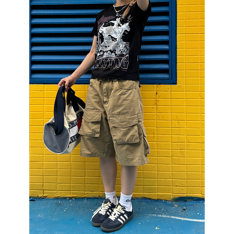 Retro Multi-Pocket Work Shorts for Men and Women - Casual Loose Washed Straight-Leg 5-Point Shorts in Japanese Summer Style Retro Multi-Pocket Work Shorts for Men and Women - Casual Loose Washed Straight-Leg 5-Point Shorts in Japanese Summer Style