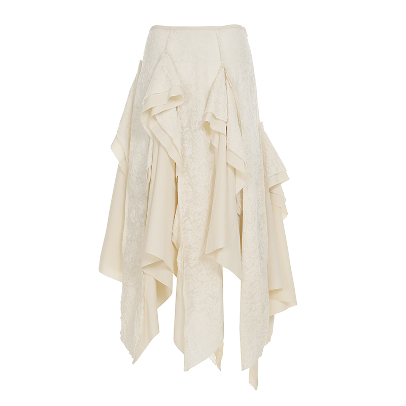 Retro Patchwork Irregular Long Skirt with Ruffles and Jacquard Texture - Women's Draped Half Skirt in Bohemian Style Retro Patchwork Irregular Long Skirt with Ruffles and Jacquard Texture - Women's Draped Half Skirt in Bohemian Style