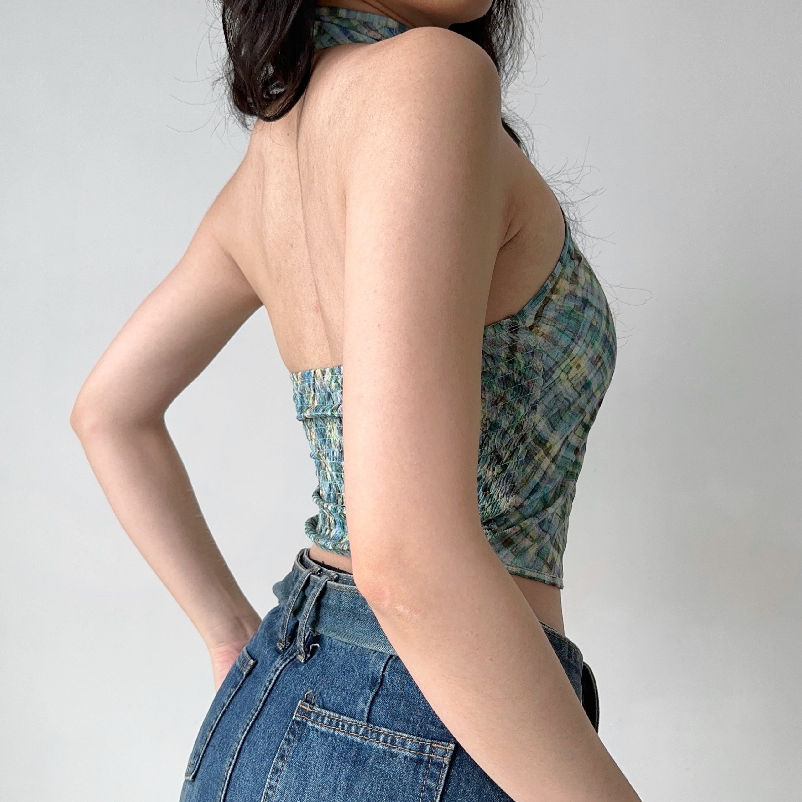 Retro Plaid Halter Neck Vest for Women - Chinese Style Backless Top - Summer Fashion - Chic Stand Collar - Sexy Short Design Retro Plaid Halter Neck Vest for Women - Chinese Style Backless Top - Summer Fashion - Chic Stand Collar - Sexy Short Design