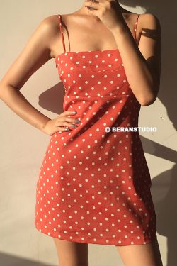 Retro Polka Dot Print Strapless Waist-Cinching Short Camisole Dress - European American Style, Cute Summer Fashion
