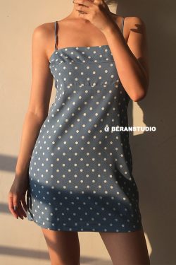 Retro Polka Dot Print Strapless Waist-Cinching Short Camisole Dress - European American Style, Cute Summer Fashion