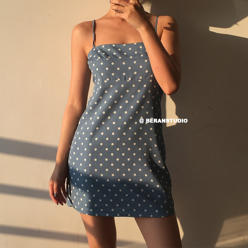 Retro Polka Dot Print Strapless Waist-Cinching Short Camisole Dress - European American Style, Cute Summer Fashion Retro Polka Dot Print Strapless Waist-Cinching Short Camisole Dress - European American Style, Cute Summer Fashion