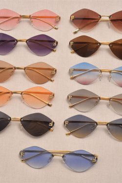 Retro Polygonal Diamond-Shaped Sunglasses for Women - Frameless Cut-Edge, Small Face Flattering, Trendy High-End Fashion Eyewear