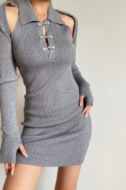 Retro Qipao Knitted Dress with Shawl - Buttoned Lapel, Solid Color, Waist-Defined, Early Autumn Style, Elegant Two-Piece Set