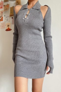 Retro Qipao Knitted Dress with Shawl - Buttoned Lapel, Solid Color, Waist-Defined, Early Autumn Style, Elegant Two-Piece Set