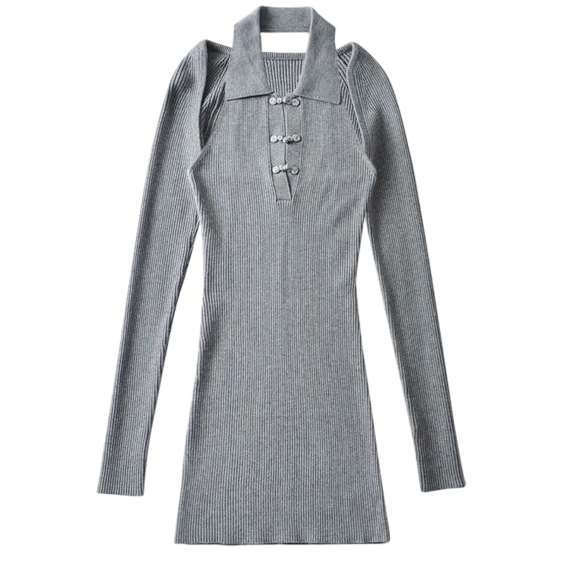 Retro Qipao Knitted Dress with Shawl - Buttoned Lapel, Solid Color, Waist-Defined, Early Autumn Style, Elegant Two-Piece Set Retro Qipao Knitted Dress with Shawl - Buttoned Lapel, Solid Color, Waist-Defined, Early Autumn Style, Elegant Two-Piece Set