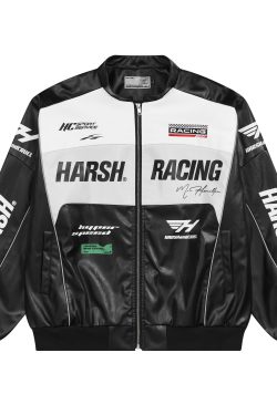 Retro Racing Jacket with Color Block Design - Vintage Inspired 90s Style Outerwear for a Bold Look