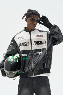 Retro Racing Jacket with Color Block Design - Vintage Inspired 90s Style Outerwear for a Bold Look