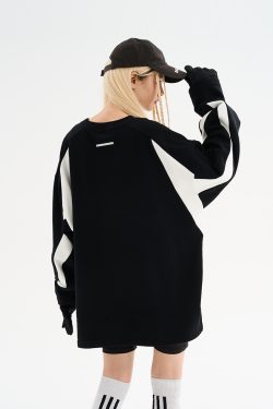 Retro Sports Street Style Loose Round Neck Long Sleeve T-Shirt – Harsh and Cruel Inspired Fashion for 90s and Y2K Vibe