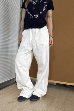 Retro Straight Loose Work Pants for Men and Women - Casual Elastic Waist Versatile Wrinkled Long Pants for Everyday Style