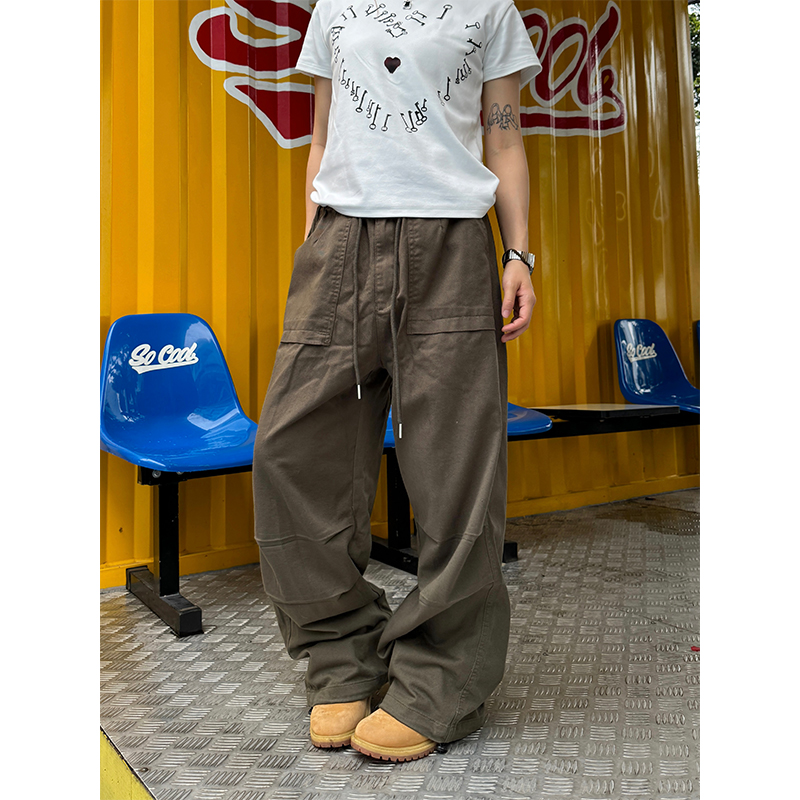 Retro Straight Loose Work Pants for Men and Women - Casual Elastic Waist Versatile Wrinkled Long Pants for Everyday Style Retro Straight Loose Work Pants for Men and Women - Casual Elastic Waist Versatile Wrinkled Long Pants for Everyday Style