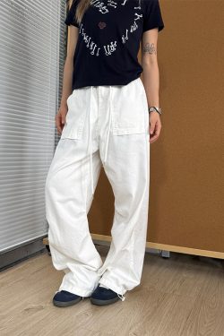 Retro Straight Loose Work Pants for Men and Women - Casual Elastic Waist Versatile Wrinkled Long Pants for Everyday Style