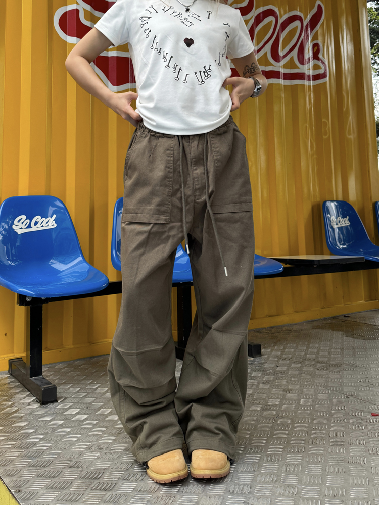 Retro Straight Loose Work Pants for Men and Women - Casual Elastic Waist Versatile Wrinkled Long Pants for Everyday Style Retro Straight Loose Work Pants for Men and Women - Casual Elastic Waist Versatile Wrinkled Long Pants for Everyday Style