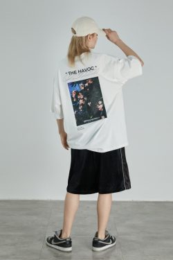 Retro Street Photography Pure Cotton Knitted Loose Short Sleeve T-Shirt for a 90s Inspired Look