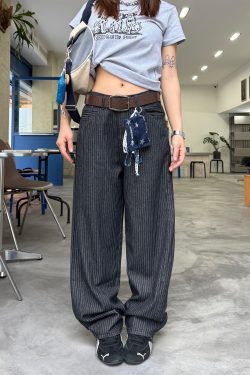 Retro Striped Loose Straight-Leg Denim Jeans for Men and Women - Soft Summer High-End Long Pants