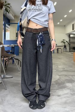 Retro Striped Loose Straight-Leg Denim Jeans for Men and Women - Soft Summer High-End Long Pants