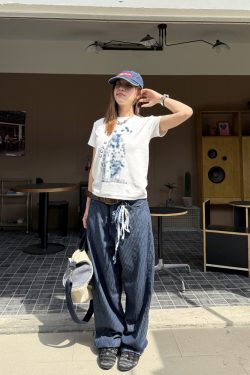 Retro Striped Loose Straight-Leg Denim Jeans for Men and Women - Soft Summer High-End Long Pants