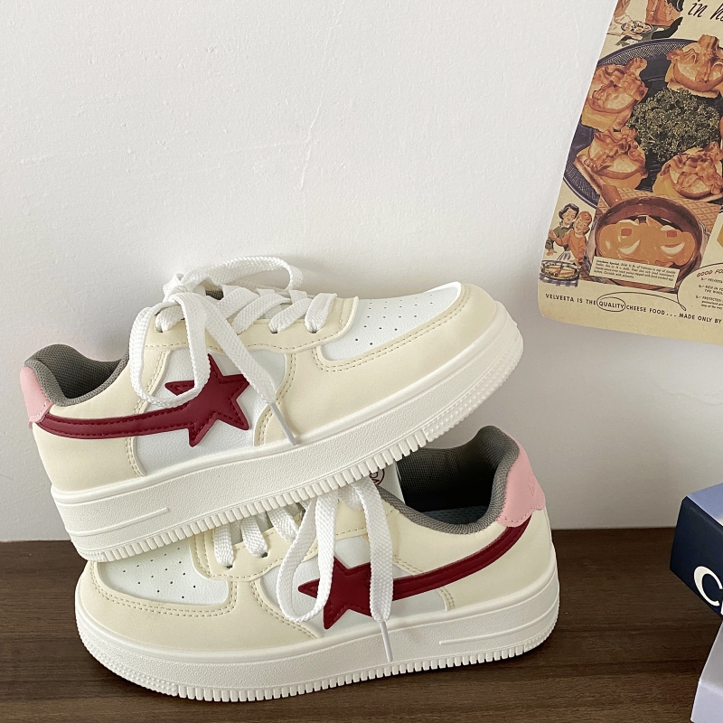 Retro Thick-Soled Star Sneakers for Women - Casual White Sports Shoes, 2025 Spring Style, Versatile Trendy Footwear Retro Thick-Soled Star Sneakers for Women - Casual White Sports Shoes, 2025 Spring Style, Versatile Trendy Footwear