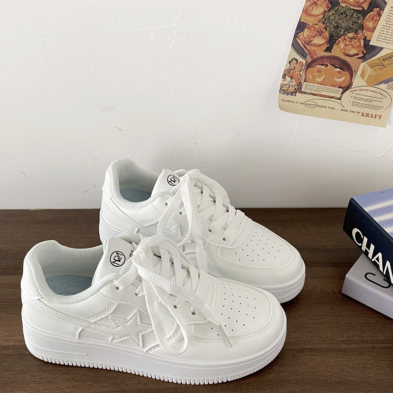 Retro Thick-Soled Star Sneakers for Women - Casual White Sports Shoes, 2025 Spring Style, Versatile Trendy Footwear Retro Thick-Soled Star Sneakers for Women - Casual White Sports Shoes, 2025 Spring Style, Versatile Trendy Footwear