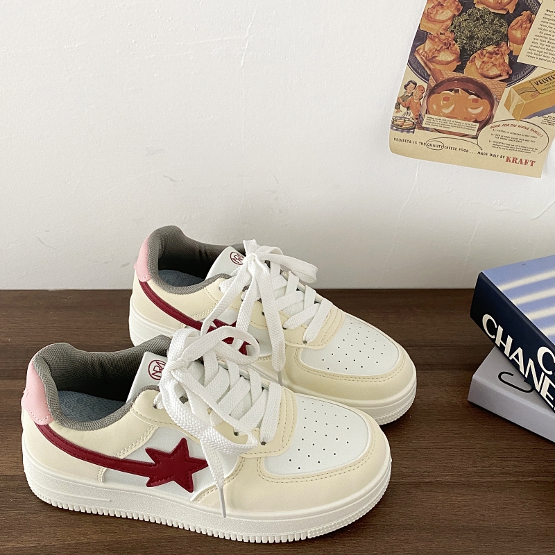 Retro Thick-Soled Star Sneakers for Women - Casual White Sports Shoes, 2025 Spring Style, Versatile Trendy Footwear Retro Thick-Soled Star Sneakers for Women - Casual White Sports Shoes, 2025 Spring Style, Versatile Trendy Footwear