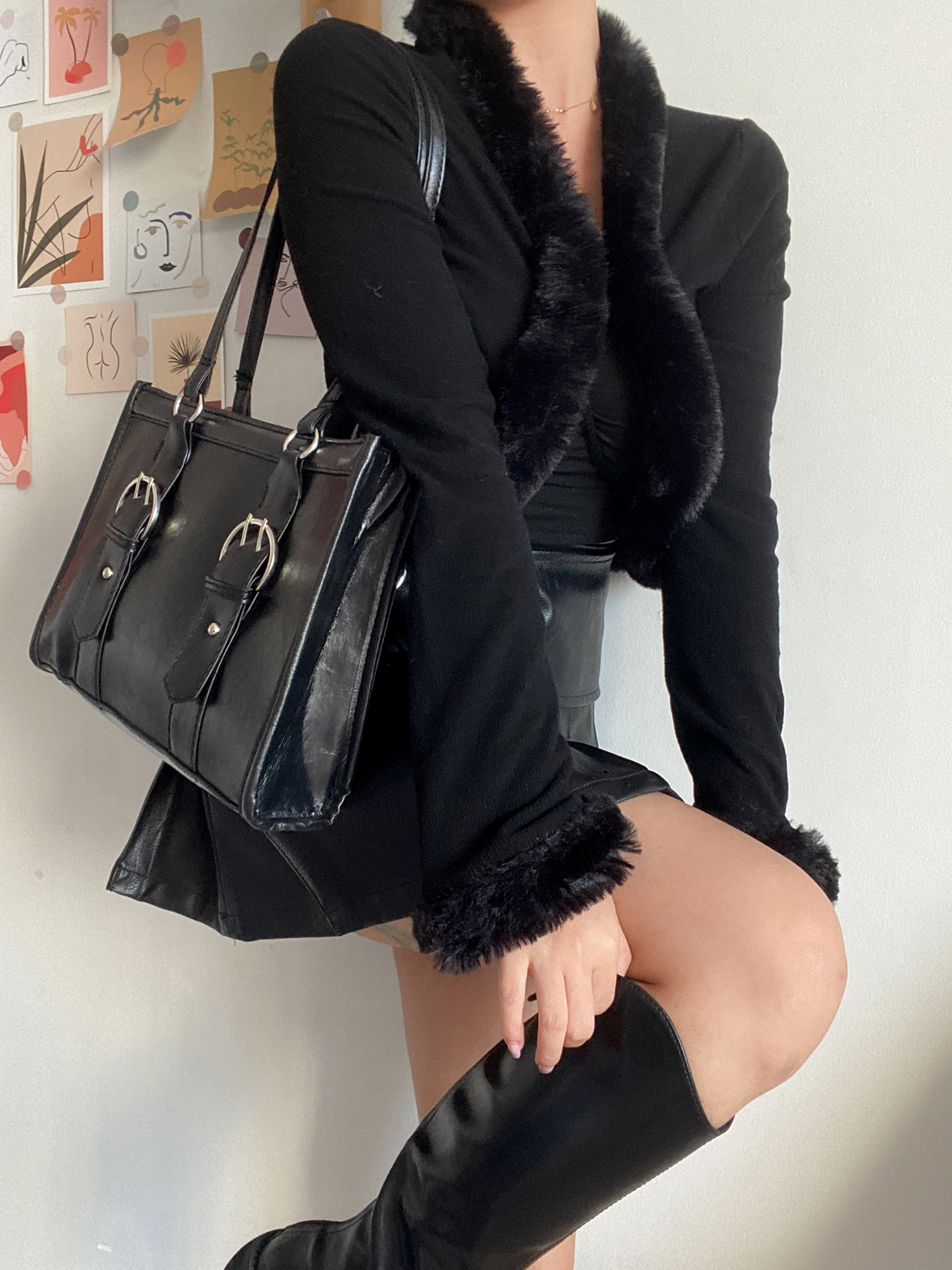 Retro V-Neck Tie Cute Fur Collar Spliced High-Waisted Short Cardigan Jacket for Women - 90s Inspired Fashion Retro V-Neck Tie Cute Fur Collar Spliced High-Waisted Short Cardigan Jacket for Women - 90s Inspired Fashion