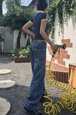Retro Vertical Striped Washed Wide-Leg Slim Straight-Leg Low-Waist Jeans for Women - Spring/Summer 90s Y2K Style